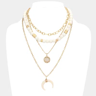 Fashnzfab Evil Eye Double Horn Pendant Wood Triple Layered Necklace In Multi