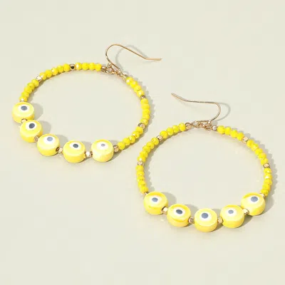 Fashnzfab Evil Eye Faceted Beaded Open Circle Dangle Earrings In Yellow