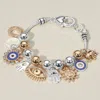 Fashnzfab Evil Eye Hamsa Hand Elephant Sun Horseshoe Charm Beaded Bracelet Two Tone In Multi