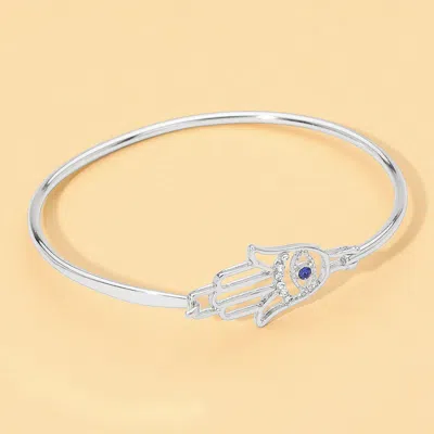 Fashnzfab Evil Eye Hamsa Hand Hook Bangle Bracelet In Silver