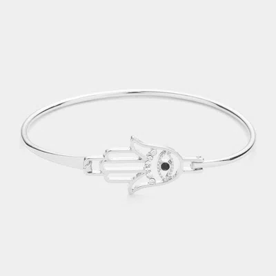 Fashnzfab Evil Eye Hamsa Hand Hook Bracelet In Metallic