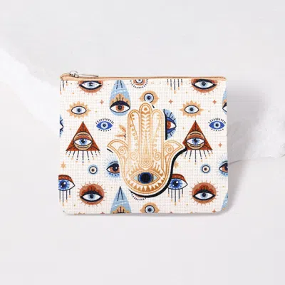 Fashnzfab Evil Eye Hamsa Hand Pattern Printed Mini Pouch Bag In White