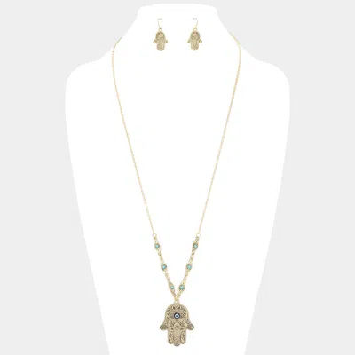 Fashnzfab Evil Eye Hamsa Hand Pendant Necklace In Gold