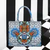 Fashnzfab Evil Eye Hamsa Hand Printed Tote Bag In Blue