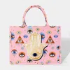 Fashnzfab Evil Eye Hamsa Hand Printed Tote Bag In Pink