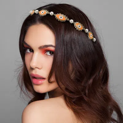 Fashnzfab Evil Eye Metal Stretch Headband In Gold