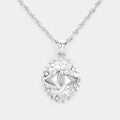 Fashnzfab Evil Eye Pave Oval Pendant Necklace In Metallic