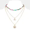 Fashnzfab Evil Eye Pendant Triple Layered Necklace In Gold