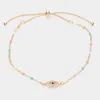 Fashnzfab Evil Eye Pointed Beads Station Pull Tie Bracelet In Gold