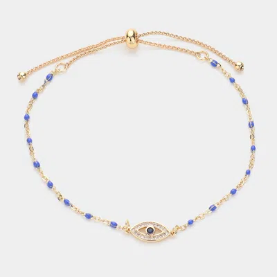 Fashnzfab Evil Eye Pointed Beads Station Pull Tie Bracelet In Gold
