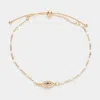 Fashnzfab Evil Eye Pointed Beads Station Pull Tie Bracelet In Silver