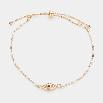 Fashnzfab Evil Eye Pointed Beads Station Pull Tie Bracelet In Silver