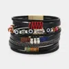 Fashnzfab Evil Eye Pointed Faux Leather Magnetic Bracelet Black In Black