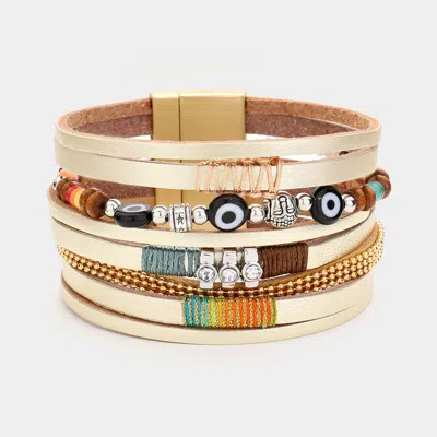 Fashnzfab Evil Eye Pointed Faux Leather Magnetic Bracelet Gold