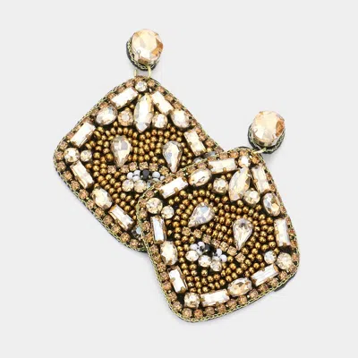 Fashnzfab Evil Eye Pointed Multi Stone Embellished Square Dangle Earrings In Gold