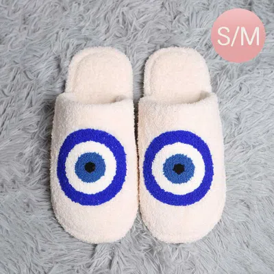 Fashnzfab Evil Eye Print Soft Home Indoor Floor Slippers Blue S/m