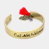 Fashnzfab Evil Not Welcome Hamsa Hand Evil Eye Tassel Charm Cuff Bracelet Gold Burnished, Red In Gold