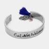 Fashnzfab Evil Not Welcome Hamsa Hand Evil Eye Tassel Charm Cuff Bracelet Sapphire, Silver Burnished In Multi