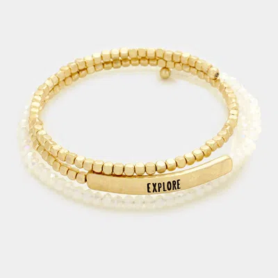 Fashnzfab Explore Glass Bead Coil Bracelet Matte Gold, White In Multi