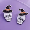 Fashnzfab Eye Pointed Enamel Skull Head In Witch Hat Earrings In Multi