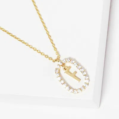 Fashnzfab -f- Gold Dipped Metal Initial Monogram Rhinestone Oval Link Pendant Necklace In Transparent