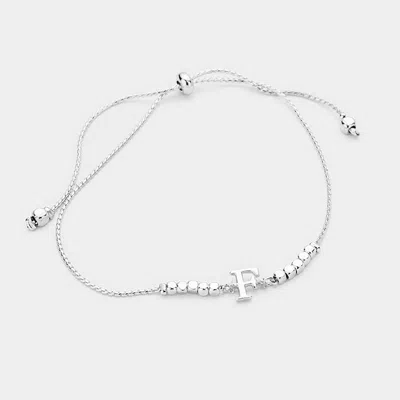 Fashnzfab -f- Metal Cube Beaded Initial Monogram Charm Cinch Bracelet In Silver