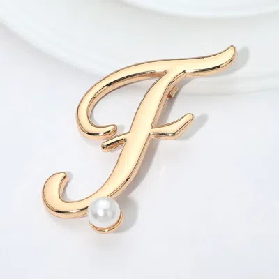 Fashnzfab -f- Pearl Accent Initial Letter Pin Brooch In Gold