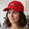 Fashnzfab Fa La La Message Embroidered Five Panel Canvas Snapback Baseball Cap In Red