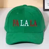 Fashnzfab Fa La La Message Embroidered Five Panel Canvas Snapback Baseball Cap In Green