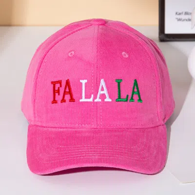 Fashnzfab Fa La La Message Embroidered Five Panel Canvas Snapback Baseball Cap In Pink