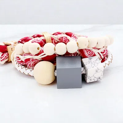 Fashnzfab Fabric Braid Wood Cube Adjustable Bracelet In Multi