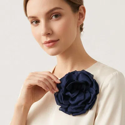 Fashnzfab Fabric Floral Hair Clip Hair Band Pin Brooch In Blue