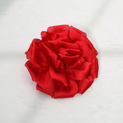 Fashnzfab Fabric Floral Hair Clip Hair Band Pin Brooch In Red