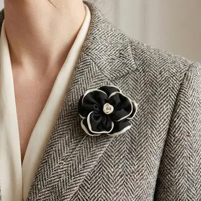 Fashnzfab Fabric Floral Pin Brooch In Black