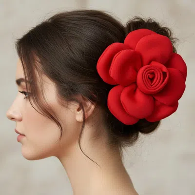 Fashnzfab Fabric Floral Statement Pin Brooch Alligator Snap Hair Clip In Metallic