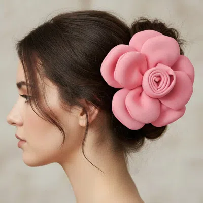 Fashnzfab Fabric Floral Statement Pin Brooch Alligator Snap Hair Clip In Pink