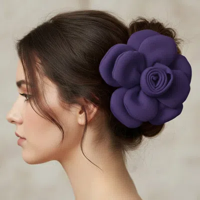 Fashnzfab Fabric Floral Statement Pin Brooch Alligator Snap Hair Clip In Purple
