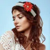 Fashnzfab Fabric Flower Accented Lace Stretch Headband In Multi