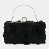Fashnzfab Fabric Flower Embellished Evening Bag / Clutch Bag / Crossbody Bag In Black
