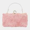 Fashnzfab Fabric Flower Embellished Evening Bag / Clutch Bag / Crossbody Bag In Pink
