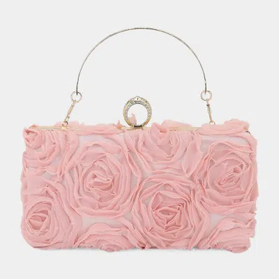 Fashnzfab Fabric Flower Embellished Evening Bag / Clutch Bag / Crossbody Bag In Pink