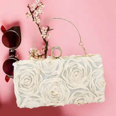 Fashnzfab Fabric Flower Embellished Evening Bag / Clutch Bag / Crossbody Bag In Sand