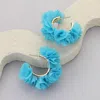 Fashnzfab Fabric Flower Hoop Earrings In Blue