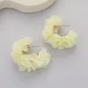 Fashnzfab Fabric Flower Hoop Earrings In White
