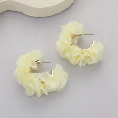 Fashnzfab Fabric Flower Hoop Earrings In White