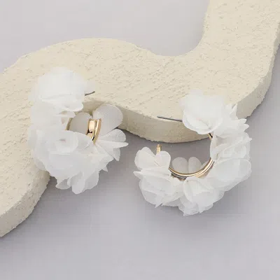 Fashnzfab Fabric Flower Hoop Earrings In White