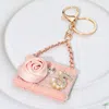 Fashnzfab Fabric Flower Pearl Paved Number Five Embellished Handbag Keychain / Bag Charm In Gold