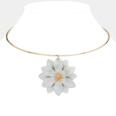 Fashnzfab Fabric Flower Pendant Choker Necklace In Silver