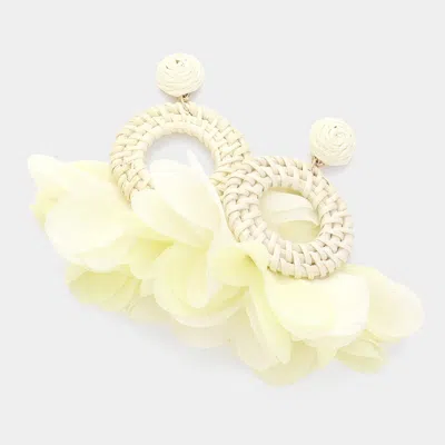 Fashnzfab Fabric Petal Raffia Round Dangle Earrings - Ivory In Neutral