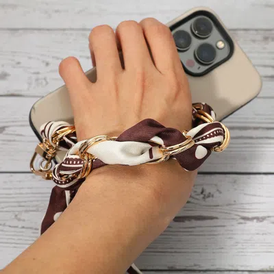 Fashnzfab Fabric Scarf Chain Phone Holder Bracelet Wristlet Strap In Brown